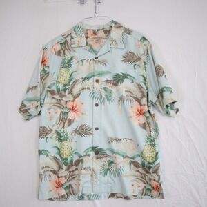 Tommy Bahama Shirt Mens Medium Silk Blend Hawaiian Button Up Floral Short Sleeve